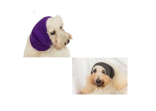 Image of Dog Ear Wrap Keep Calm Comfort Anti Anxiety Relief Protector Head Cover Ears Wrap for Dog Grey+Purple M