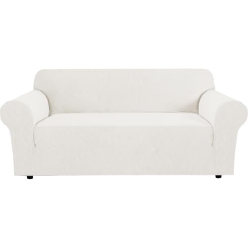 H.VERSAILTEX Stretch Couch Covers for Sofa 1 Piece Slipcovers for Couch and Sofas 3 Seater Couch Cover Feature Thick Jacquard Fabric with Elastic Bottom(Large Sofa 90"-100" Wide, Porcelain White)