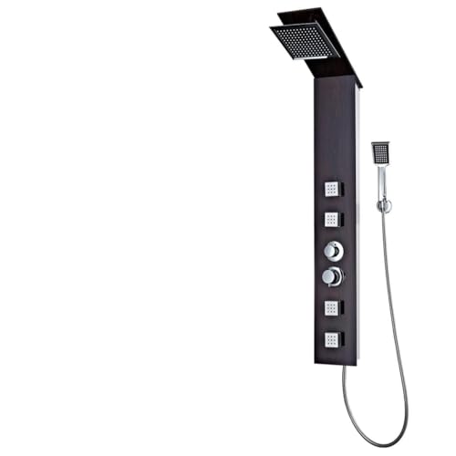 Panneau de douche colonne de douche avec jets de massage effet bois et verre Marron 133 cm