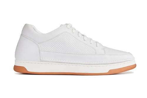 CALTO Men's Invisible Height Increasing Elevator Shoes - White/Off-White & Gum Sole Premium Leather Leather Lace-up Fashion Sneakers - 2.6 Inches Taller - Y7932 - Size 9 D(M) US2