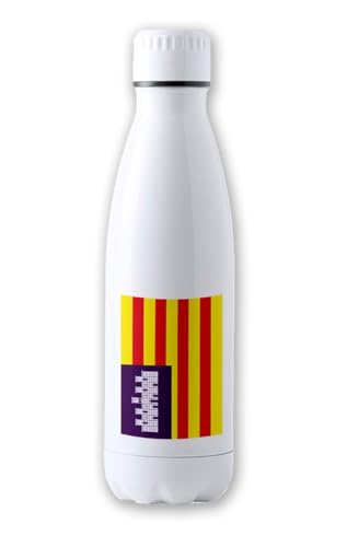 Merchandmanía Bidón Térmico aislante 500 ml acero inoxidable bandera de baleares españa comunidad autonoma tapon seguridad botella deportivo