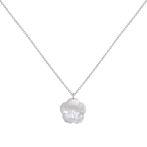 LES POULETTES BIJOUX - Collier Argent 925 Fleur de Nacre Ivoire - taille 40 cm