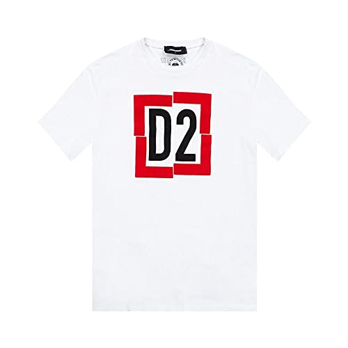 T-shirt Dsquared da bambino a tinta unita con stampa sul davanti in contrasto giallo e bianco