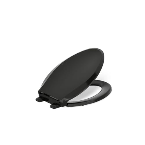 Image of KOHLER 4636-RL-7 Cachet ReadyLatch Elongated Toilet Seat Slow Close, Soft Close Toilet Seat Quiet Lid, Contoured Grip-Tight Bumpers Installation Hardware, Apartment Essentials, Black