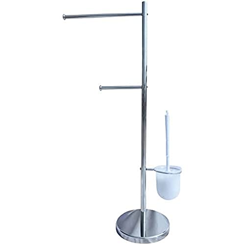 MSV 141308 TOALLERO A 2 Ramas DE Acero Cromado + ESCOBILLERO, Inoxidable, Plateado, 80x36x20 cm