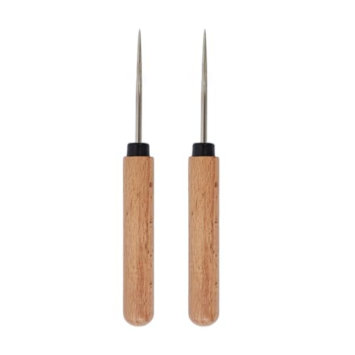 HUAJINGKEJI Confezione da 2 punteruoli resistenti in acciaio inox con impugnatura in legno per progetti artigianali in pelle senza sforzo