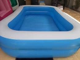 Image of Inflatable Family Swimming Pool, Blue, Rectangular, with Electric Air Pump, for Kids and Adults, Outdoor Use (8.5 Feet)