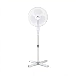 Straame 16 Inch White Pedestal Fan, Quiet Standing Fan, High Performance Fan, Adjustable Height up to 140 cm, 3 Speed Settings, Tilting Head, Low Energy 45W Cooling Fans for Houses and Offices