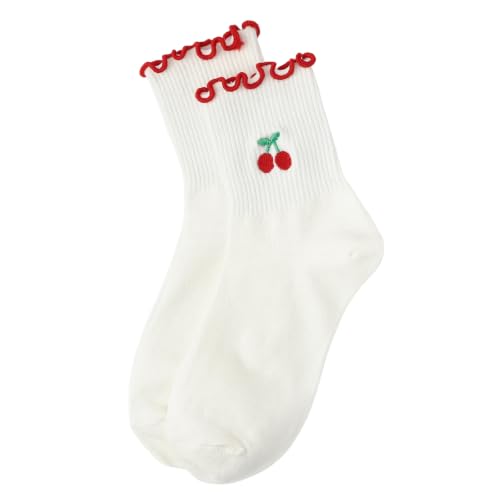Image of Women's Cute Crew Socks, Casual Athletic Cotton Bowknot Cherry Calf Novelty Socks for Women