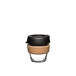 KeepCup Reusable Coffee Cup - Brew Tempered Glass and Natural Cork, XS 6oz/177ml - Black