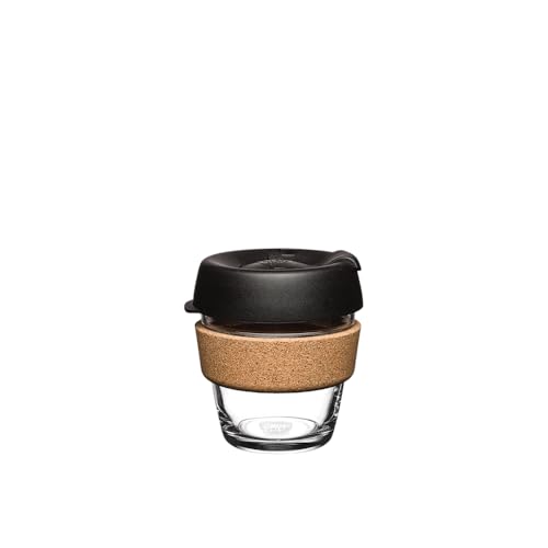 KeepCup Brew Cork Reusable Glass Tumbler with Natural Cork Espresso Coffee Cup 6oz / 227ml - Black