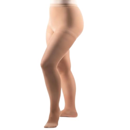 Image of Allegro Women's Essential 83 Sheer Compression Pantyhose 8-15 mmHg Support | Discreet toe styling with a soft double-plush waistband, ventilated crotch and smooth nylon-spandex fabric for daily comfort.