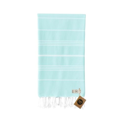 KZY LONDON Großes Türkisches Pestemal Strandtuch Das Traditionéll Hamamtuch Badetuch Saunatuch Duschtuch Spa Sport Yoga Reisen 100prozent Baumwolle XXL Vorgewaschen 100 x 180 cm (Minze)