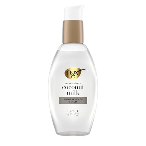 OGX 91008 Anti-Bruch-Serum Nährende Kokosmilch, Paraben und Sulfatfrei, nachhaltige Inhaltsstoffe, Verstärkung, Schutz, Feuchtigkeitsspendende, 4 Unzenpumpenflasche