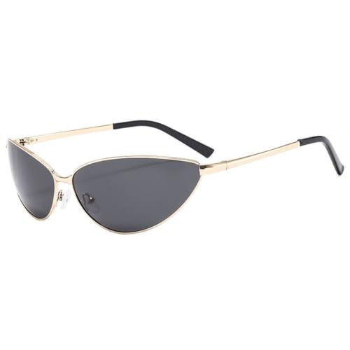 Lunettes de soleil œil de chat en métal doré avec verres ovales gris de qualité