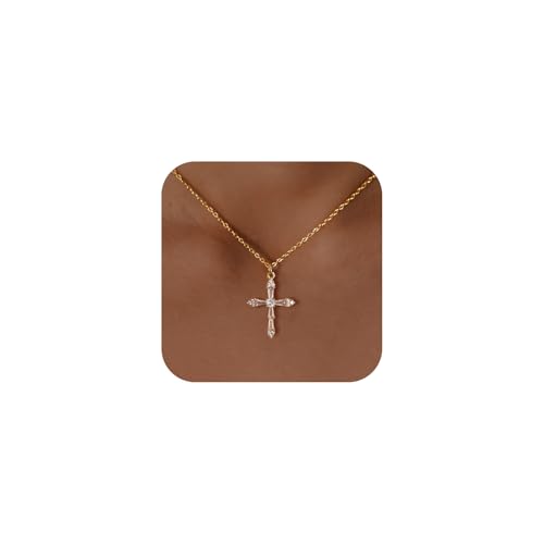 14k Gold Plated Cross Pendant Necklaces for Women Dainty Simple Love Heart Necklaces Trendy Gold Faith Cross Silver Adjustable Religious Necklace Jewelry Gifts for Her