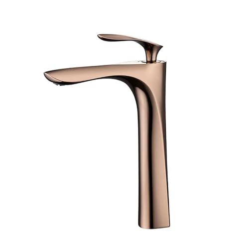 Grifo for lavabo de baño de un solo orificio, monomando, oro rosa/dorado/blanco, mezclador for fregadero de agua caliente y fría, montado en cubierta con grúa(Rose gold 2)