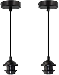 Mini Pendant Light Fitting,2 Pack Black Ceiling Light Fixtures E27 Lamp Holder for Lampshade Suspended Screw Light Kit 120CM Flexible Cable Cord Rose Light Set Kitchen Living Room