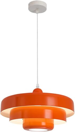 Lámpara Colgante Nórdica de Metal, Pantalla de Techo de 3 Capas, Altura Ajustable, Lámpara Vintage Moderna para Dormitorio, Cocina, Isla y Comedor(color naranja)