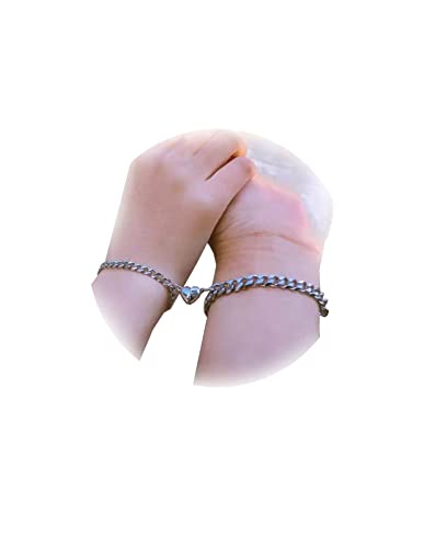 Magnetic Couples Bracelets Heart Connecting Bracelets Matching Bracelets for Couples Relationship Bracelets for Boyfriend Girlfriend (A:Heart Bracelets)