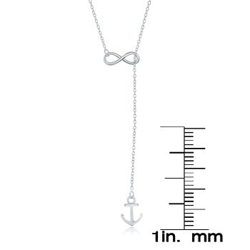 Beaux Bijoux 925 Italian Sterling Silver Infinity and dangling Nautical Anchor Lariat Y 16+2" Necklace - Image 2