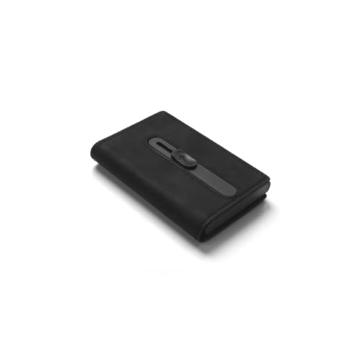 Image of OBLIK Men Premium Faux Suede Leather Essence Wallet Cardholder | Aluminium Quick Card Ejector | Upto 6 Cards and Folded Cash | Minimal Monogramming | (Black)