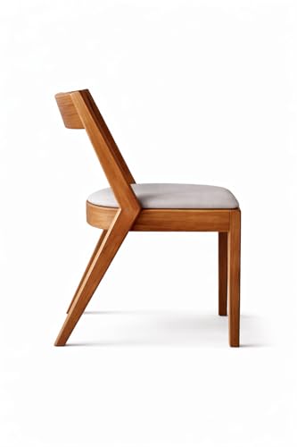 Image of Solid Wood Designer Dining Chair | Premium Wooden Chair with Cushioned Seat | Modern Mid-Century Style Chair for Dining, Living Room & Study (Natural Finish)