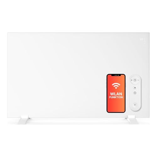 Sollero Calentador infrarrojo inteligente de 600 W, doble calefacción, en pie o pared, aplicación Wi-Fi, mando a distancia, temporizador, con toalleros, patas, color blanco
