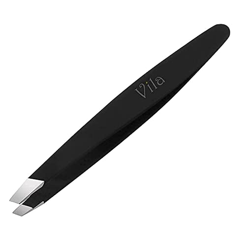 Vila Tweezers for Eyebrows, 4 Inches, Stainless Steel with 25-Degree Slanted Tip Plucker, Useful for Pulling Splinters, Ingrown Hair, or Picking up Tiny Objects
