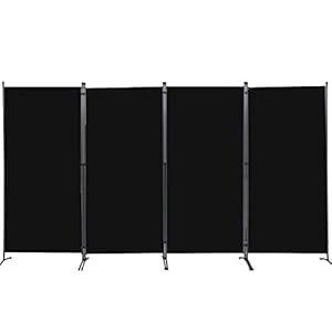 YASRKML 4 Panel Room Divider, Folding Privacy Screen for Office, Partition Room Separators, Freestanding Room Fabric Panel Beige 136×71.3inch Black