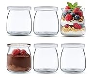 Tinsellns Pack de 6 Tarros Yogurtera de Cristal, Tarros de Postre Transparentes de 200 ml, Vasos Yogurtera con Tapa Reutilizables, Vasos de Postre para Gelatina, Miel, Tiramisú, Mousse, Muesli