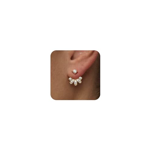 HLJEO Stud Earrings for Women,Cute Gold Earrings Jacket 14K Gold Plated Unique Rhinestone Cubic Zirconia Studs Earrings for Women Trendy Hypoallergenic Small Dainty Prom Stud Earrings Fashion Womens Jewelry