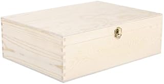 Plain Wooden Storage Box With Hinged Lid Front Clasp DIY Craft Crate Treasure Chest Jewellery Box (Large)