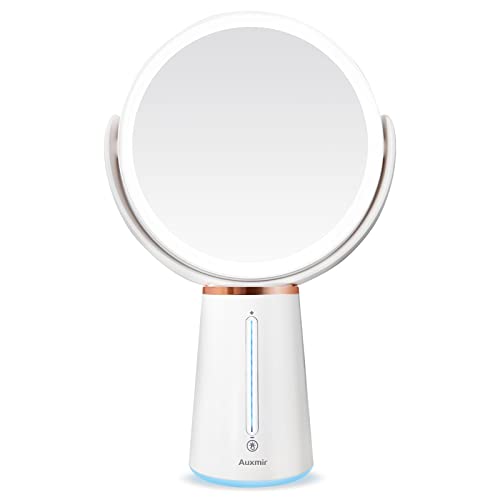 Auxmir Miroir Maquillage Lumineux Grossissant 10X/1X, Miroir Double Face avec Eclaire Variable et Rotation 360°, Miroir Cosmétique de Table sur Pied Rechargeable pour Maquillage, Soin du Visage
