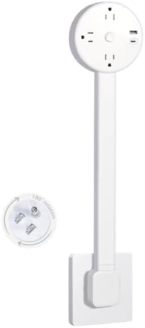 orimetre Rotating Multi-Outlet Extension with On/Off Power Switch and USB Ports, Vertical Power Lift Socket Expander, Extendable Power Strip for Behind Couches, Desks, or Tables