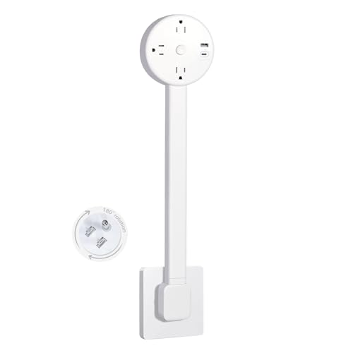 orimetre Rotating Multi-Outlet Extension with On/Off Power Switch and USB Ports, Vertical Power Lift Socket Expander, Extendable Power Strip for Behind Couches, Desks, or Tables