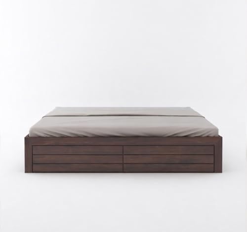 Image of Amazon Brand - Solimo Solid Sheesham Wood Queen Size Bed with Box Storage | Wooden Double Bed Cot Without Headboard | Storage Bed Frame for Bedroom Furniture (Walnut Finish)