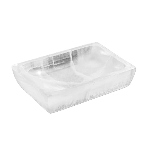 NKlaus Selenite Ciotola rettangolare 15 x 10 x 3,5 cm – Ciotola rettangolare selenite fatta a mano per conservare gioielli e pietre curative, decorazione spirituale ideale per la meditazione 16368