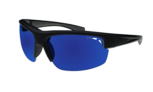 BOMBER Polarized Safety Sunglasses, Collection: Reggie Bomb, Matte Black Frame/Blue Mirror Polarized Lens with Non-Slip Foam Lining - RG111BM