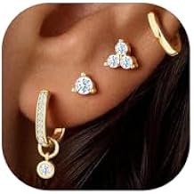 Turandoss 4 Pairs Hypoallergenic Earrings for Women Trendy, 14K Gold Plated Stud & Hoop Cartilage Earrings Set Small Earring Stacks for Sensitive Ears Hoop Earrings for Women