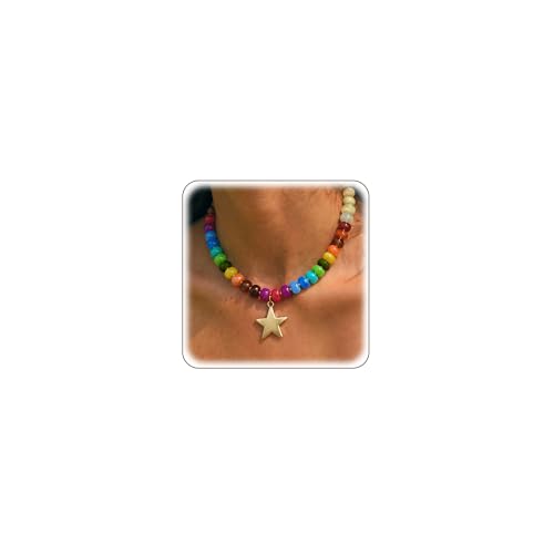 calmit Colorful Chunky Beaded Necklace for Women Star Statement Necklace