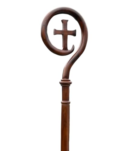 Handcrafted Wooden Bishop Crozier with Cross – 72” Rosewood Shepherd Staff for Liturgical Church Ceremonies, Religious Plays, and Clergy Gifts – Detachable & Polished Finish