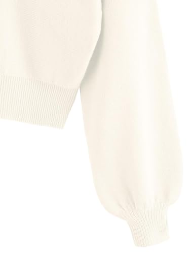 Image of ZAFUL Women's Cropped Sweater V-Neck Long Sleeve Pullover Jumper Knit Top | Crop Length, Ribbed Knit, Double V design, White sweater, Raglan sleeves, lantern sleeve, Fall & Winter, Loose fit, Oversized