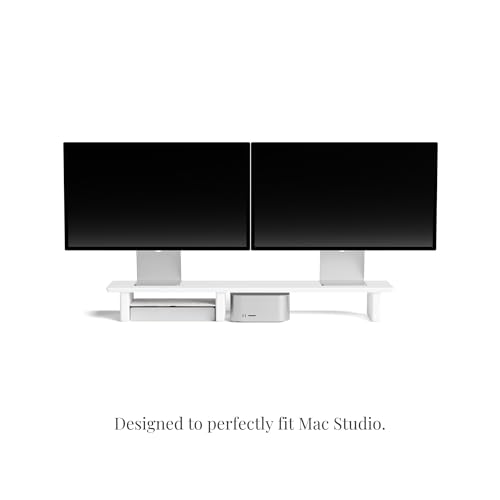 Desk Shelf Setup Dual Monitor Stand Riser Wooden Desk Cockpit Organiser - White, Medium v2 | 91.5cm