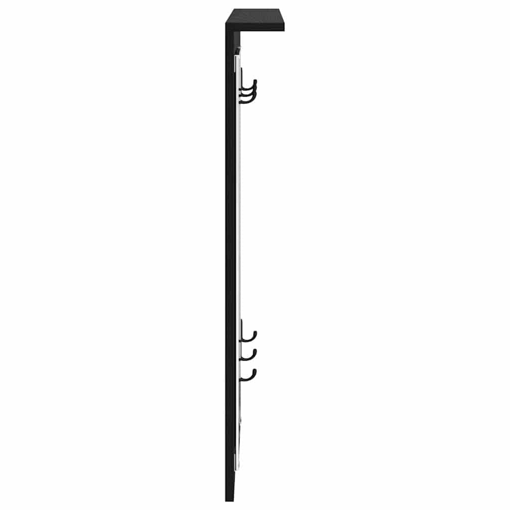 Perchero de pared con estante de roble negro 84 x 10 x 80 cm | Madera multicapa, ganchos de metal, con espejo, soporta hasta 20 kg, fácil limpieza