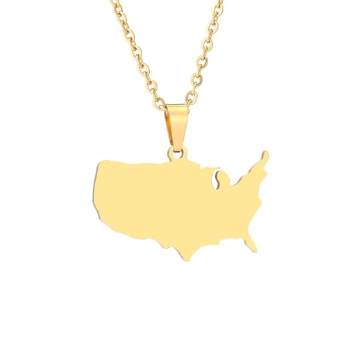 Collar Con Colgante De Mapa Americano De Moda, Contorno De Frontera De País, Mapa, Bandera, Cadena De Suéter, Collar, Joyería, Para Mujeres, Hombres, Joyería Patriótica, Regalo De Moda, Amarillo