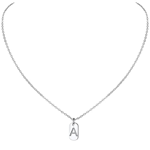 PROSILVER 925 Sterling Silver Small Initial Necklaces for Women, Personalized Dainty Letter Necklace A-Z, Elegant Silver/Cool Black, 16"-18" Adjustable, Come with Box 03 Initial Tag Necklace