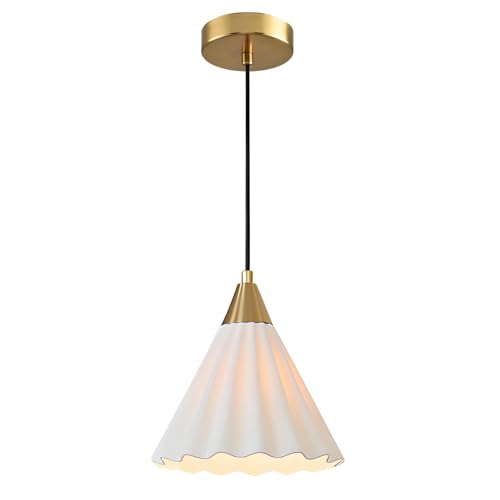 Suspension céramique plissée blanche style mid-century