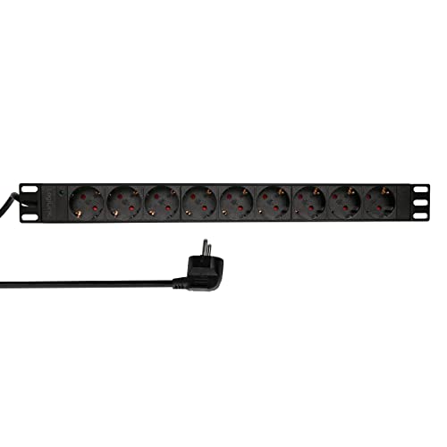 LogiLink Professional PDU9C03 Hochwertige 19 Steckdosenleiste 9-Fach CEE7/3 (Schutzkontakt) Schwarz