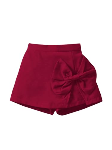 Image of BEAUDRM Girl's Elastic Waist Bow Front Trousers Split Straight Leg Cute Skort Burgundy 7Y